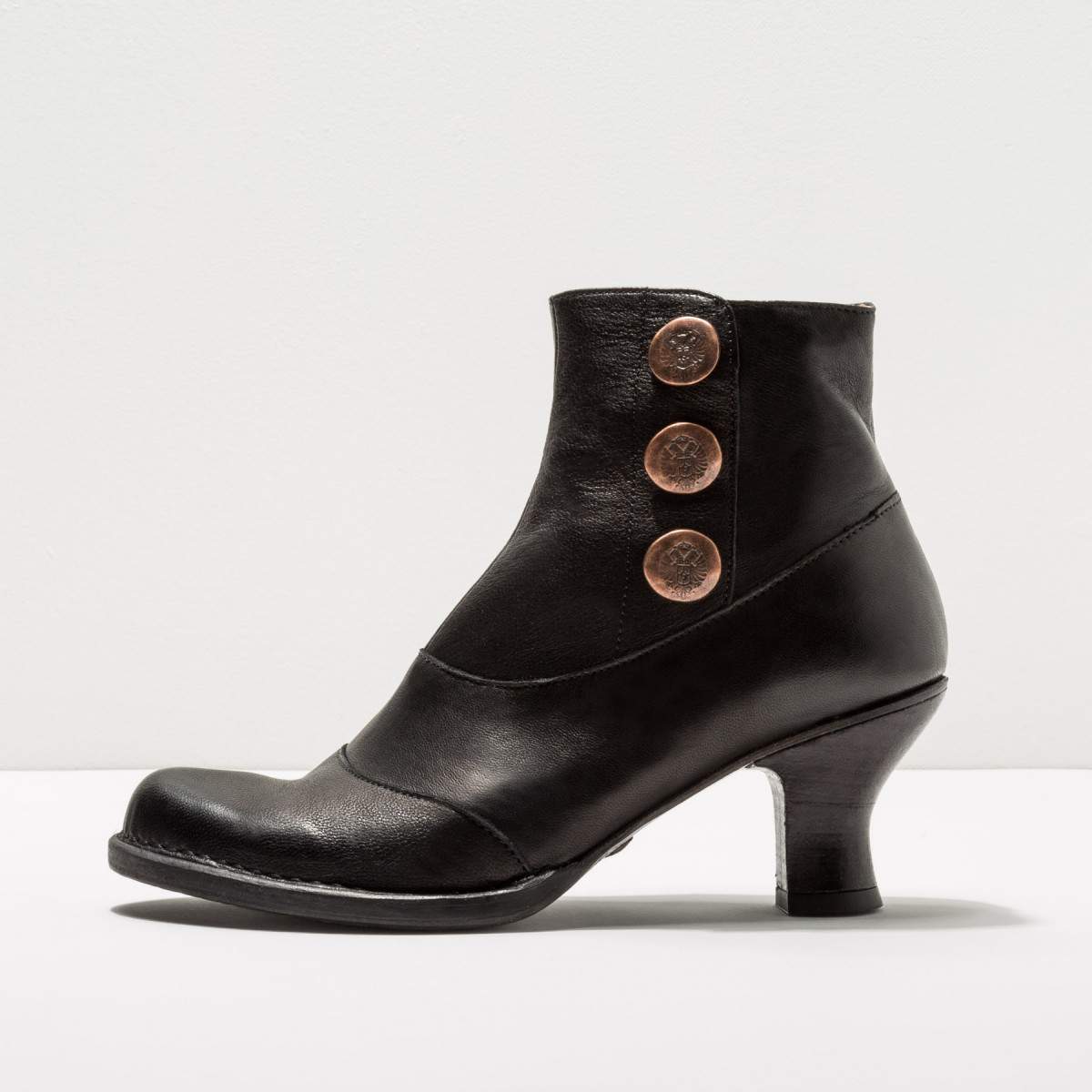 Bottines à talon bobine en cuir - Noir - Neosens