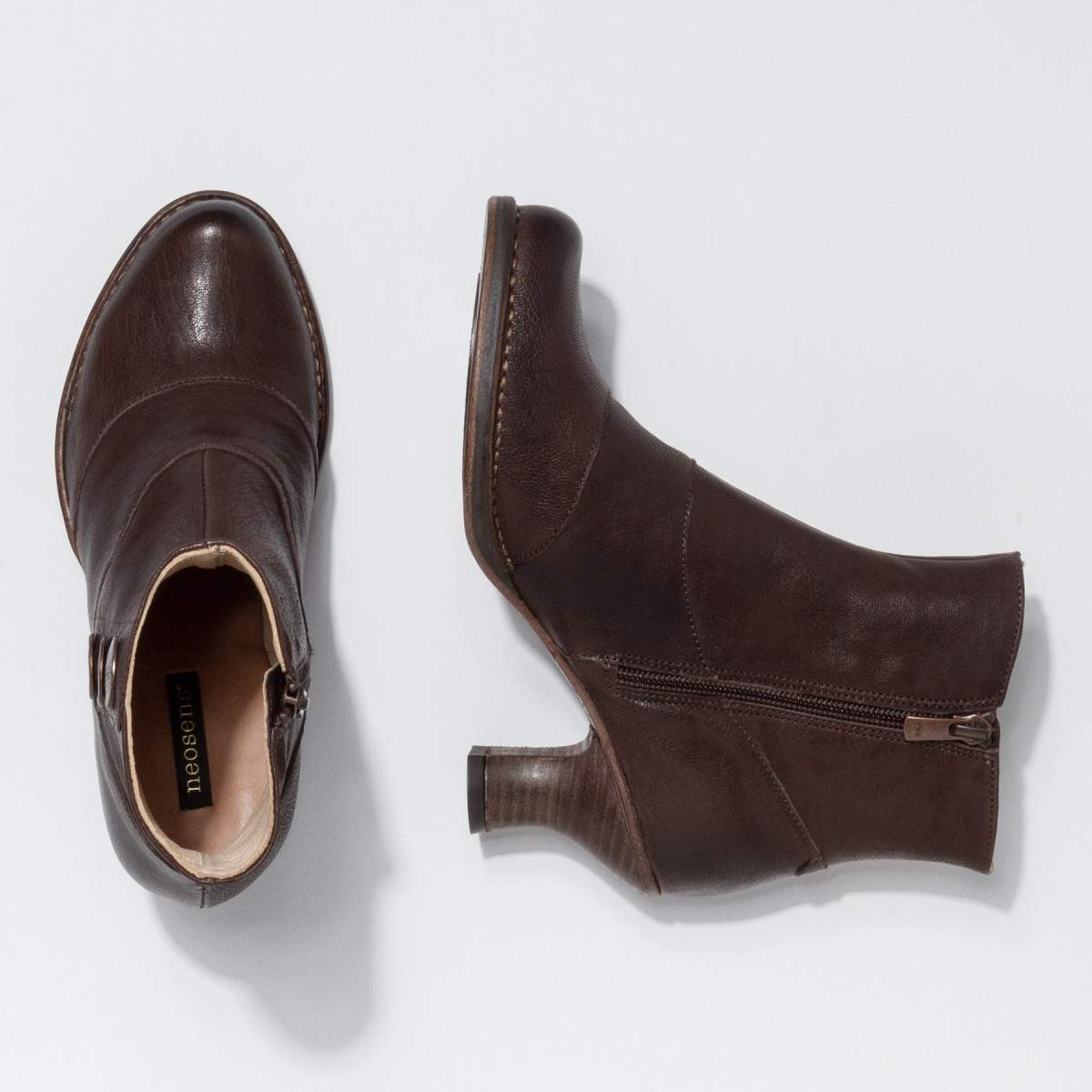 Bottines à talon bobine en cuir - Marron - Neosens