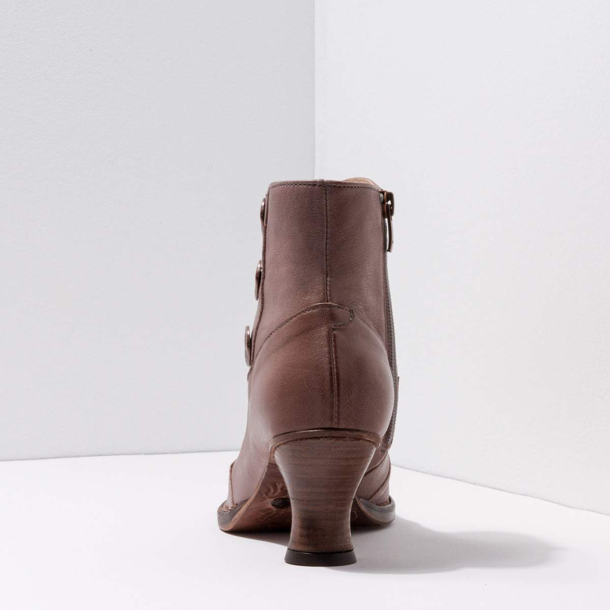 Bottines à talon bobine en cuir - Beige - Neosens