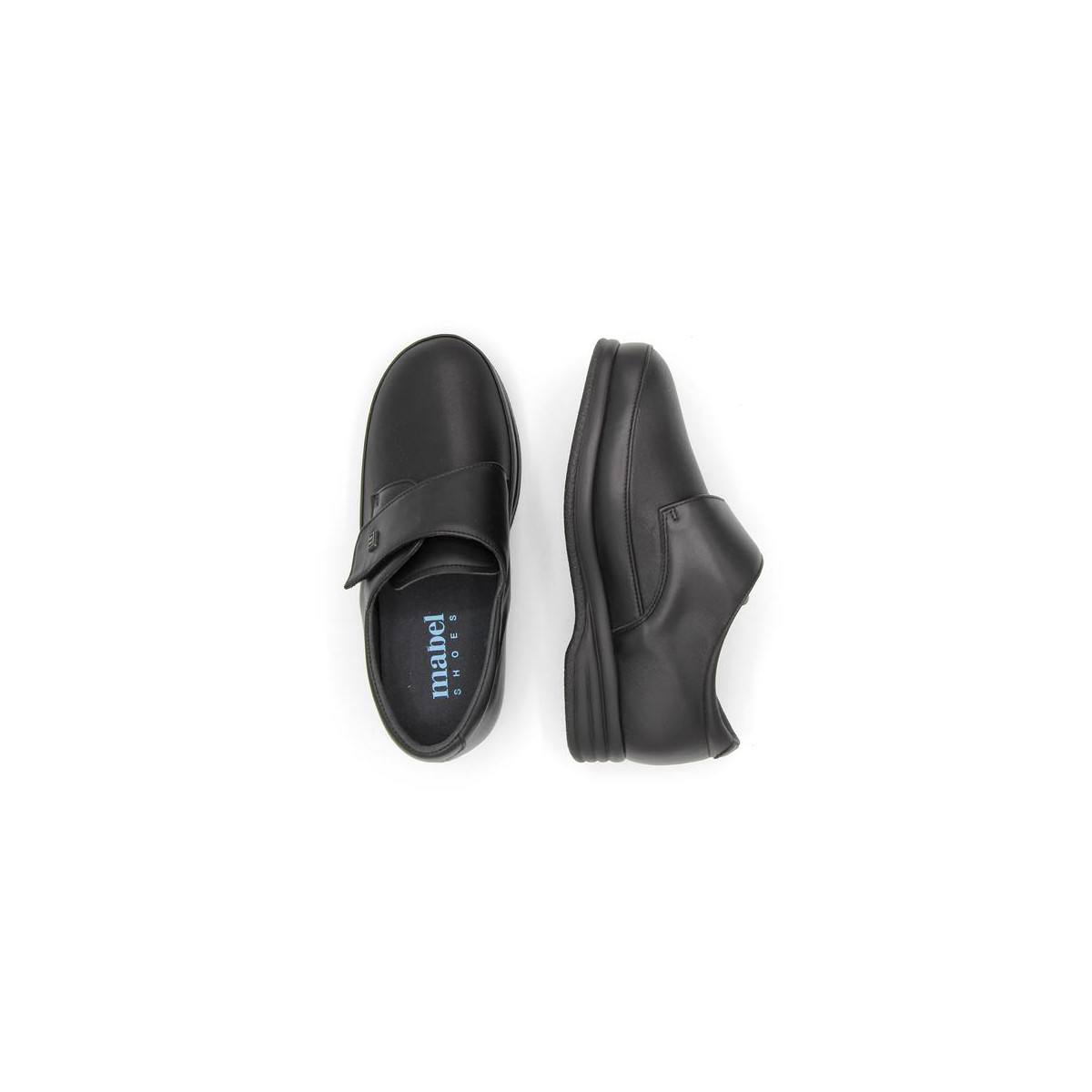 Chaussures pieds larges en cuir à velcro - Noir - Mabel Shoes