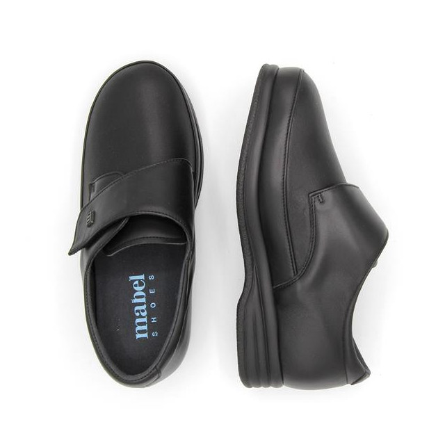 Chaussures pieds larges en cuir à velcro - Noir - Mabel Shoes