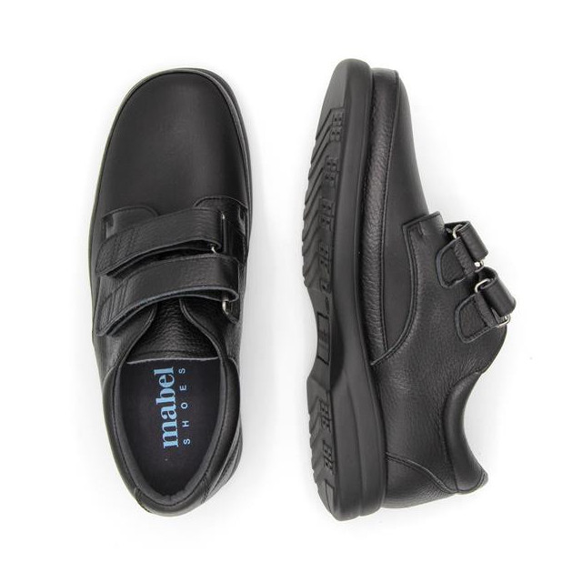 Chaussures confort en cuir à 2 velcros - Noir - Mabel Shoes