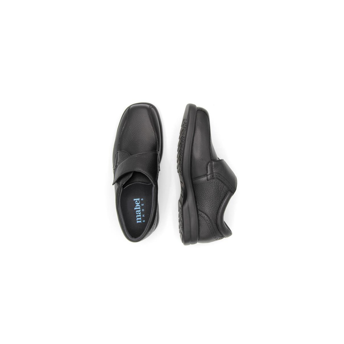 Chaussures pieds sensibles en cuir à velcro - Noir - Mabel Shoes