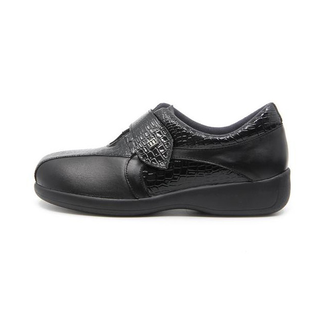 Chaussures hallux valgus en cuir mat et verni effet croco - Noir - Mabel Shoes