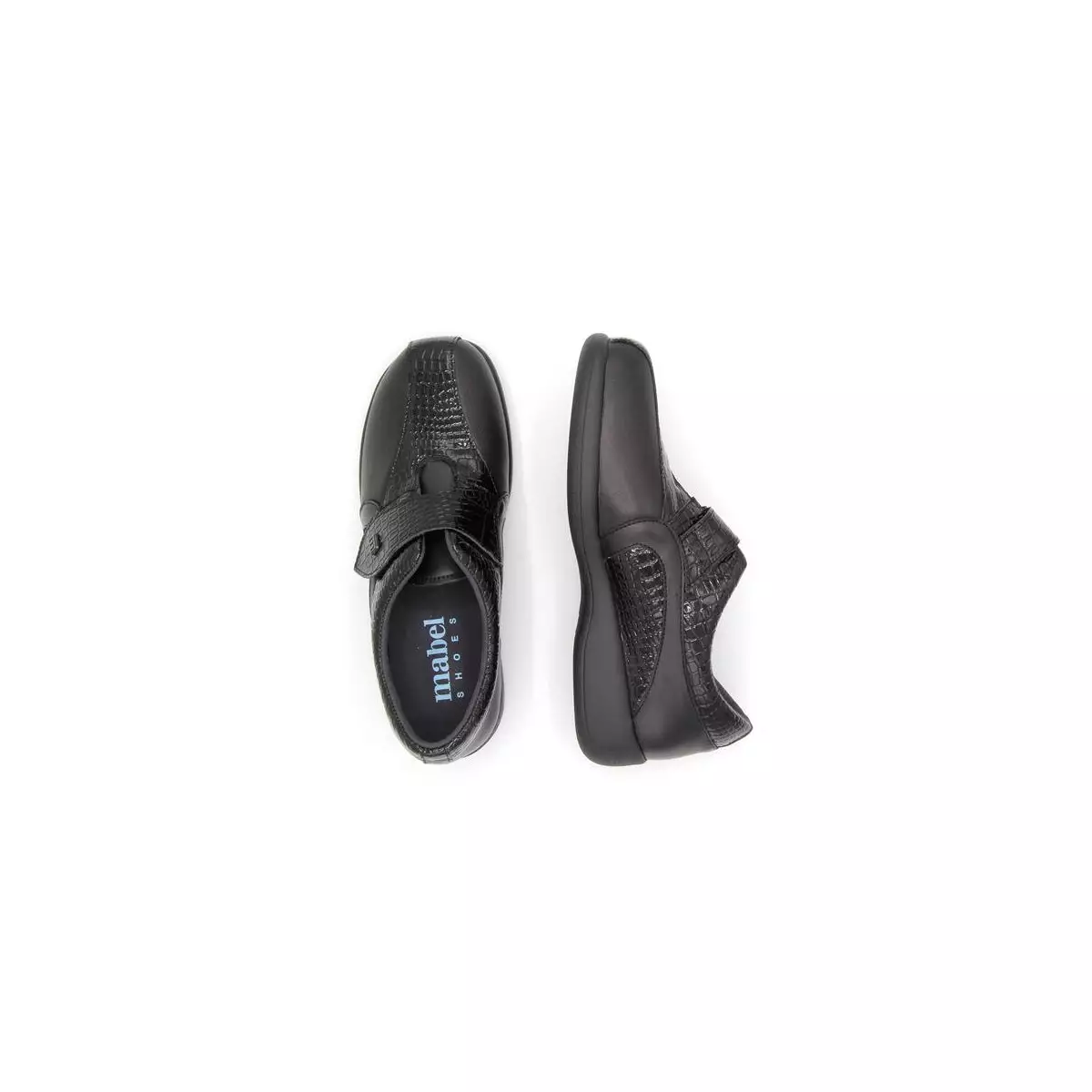 Chaussures hallux valgus en cuir mat et verni effet croco - Noir - Mabel Shoes