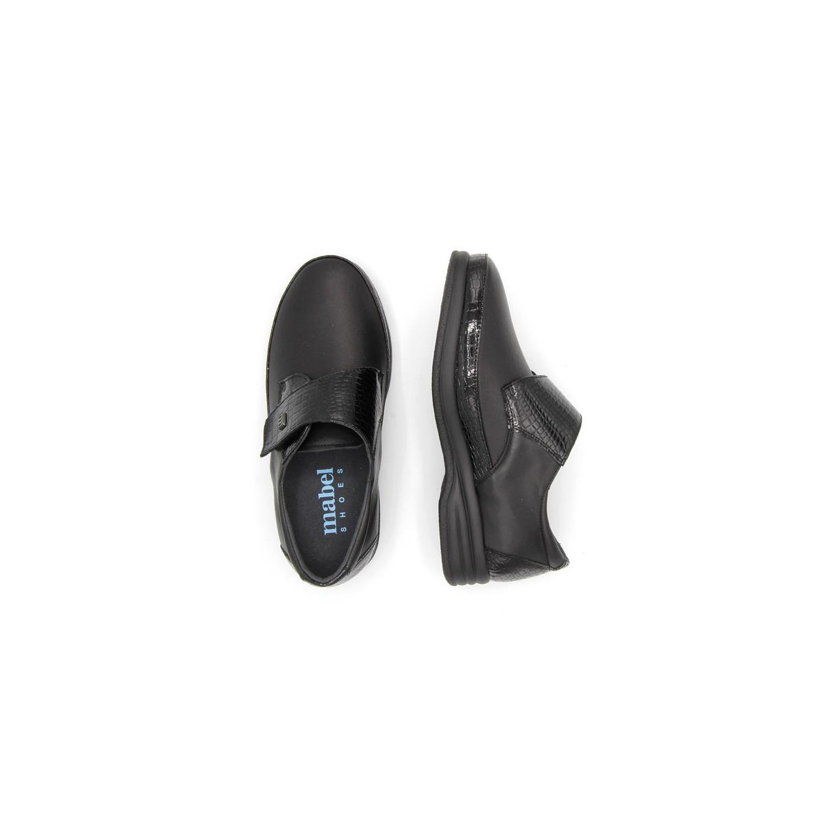 Chaussures hallux valgus à détails verni effet croco - Noir - Mabel Shoes