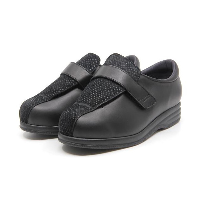 Chaussures pieds larges ajustables en cuir - Noir - Mabel Shoes