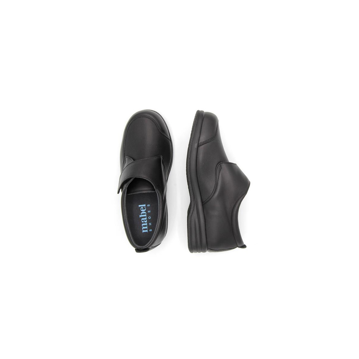 Chaussures hallux valgus en cuir mat à large velcro - Noir - Mabel Shoes