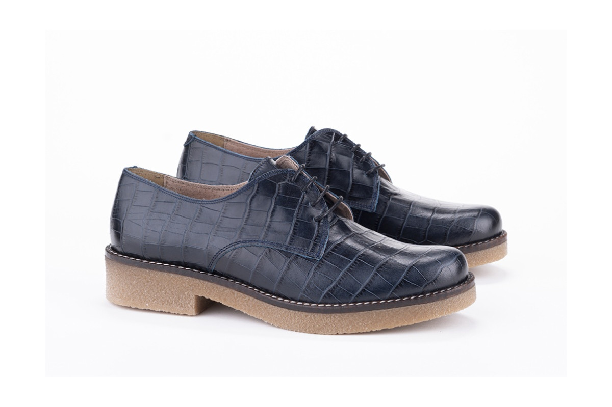 Derbies en cuir effet peau de reptile - Bleu - Lince