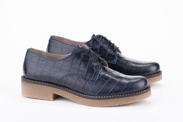 Derbies en cuir effet peau de reptile - Bleu - Lince