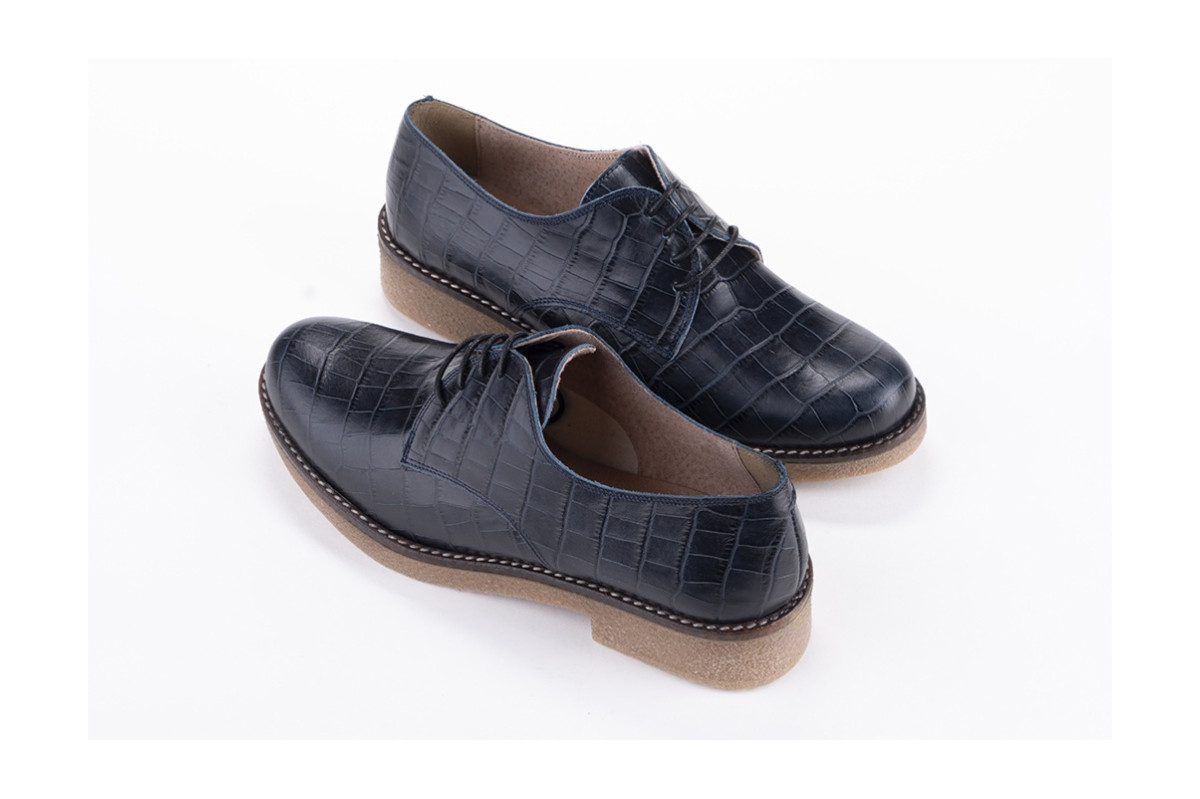 Derbies en cuir effet peau de reptile - Bleu - Lince