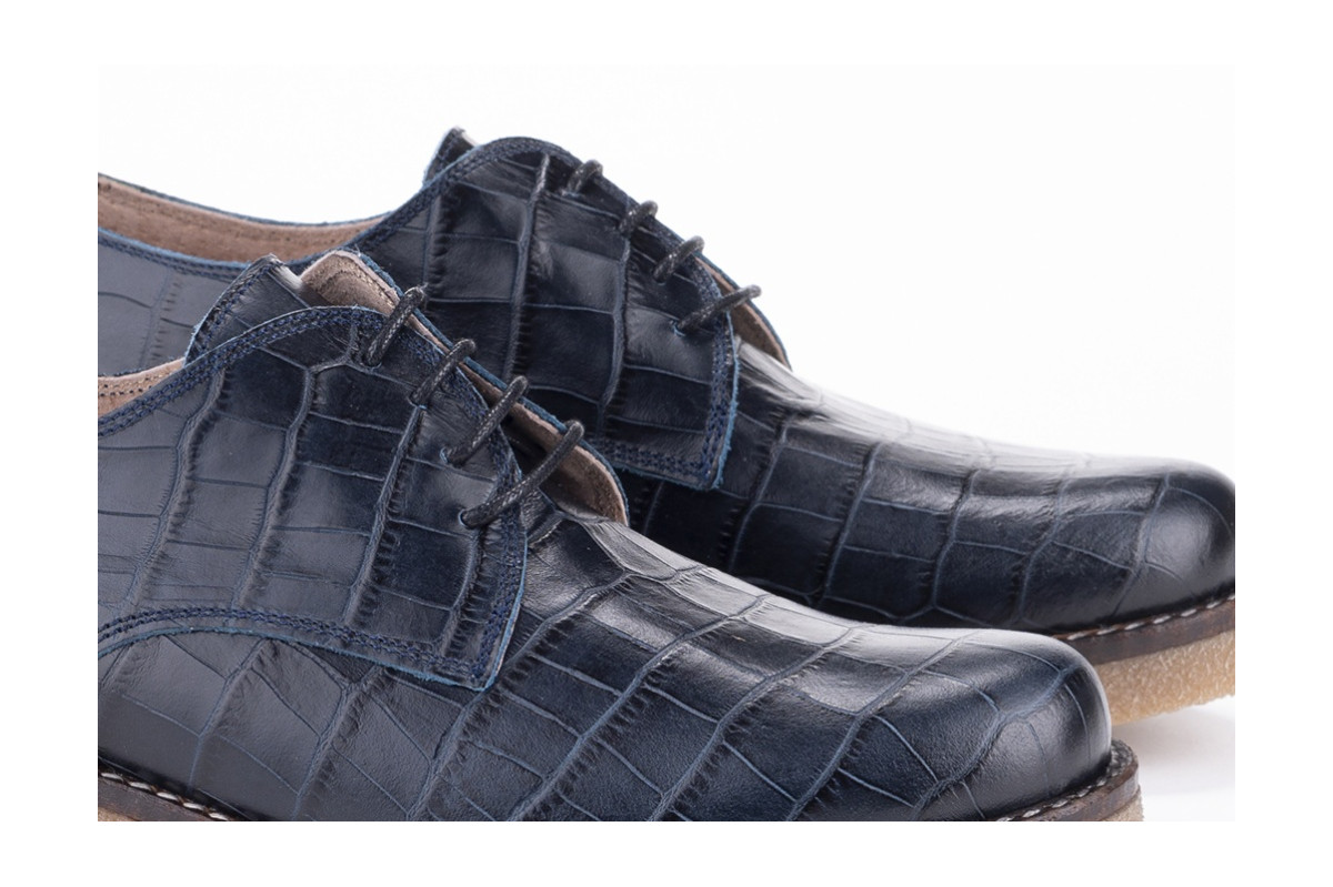 Derbies en cuir effet peau de reptile - Bleu - Lince