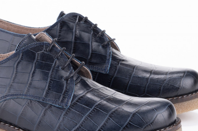 Derbies en cuir effet peau de reptile - Bleu - Lince