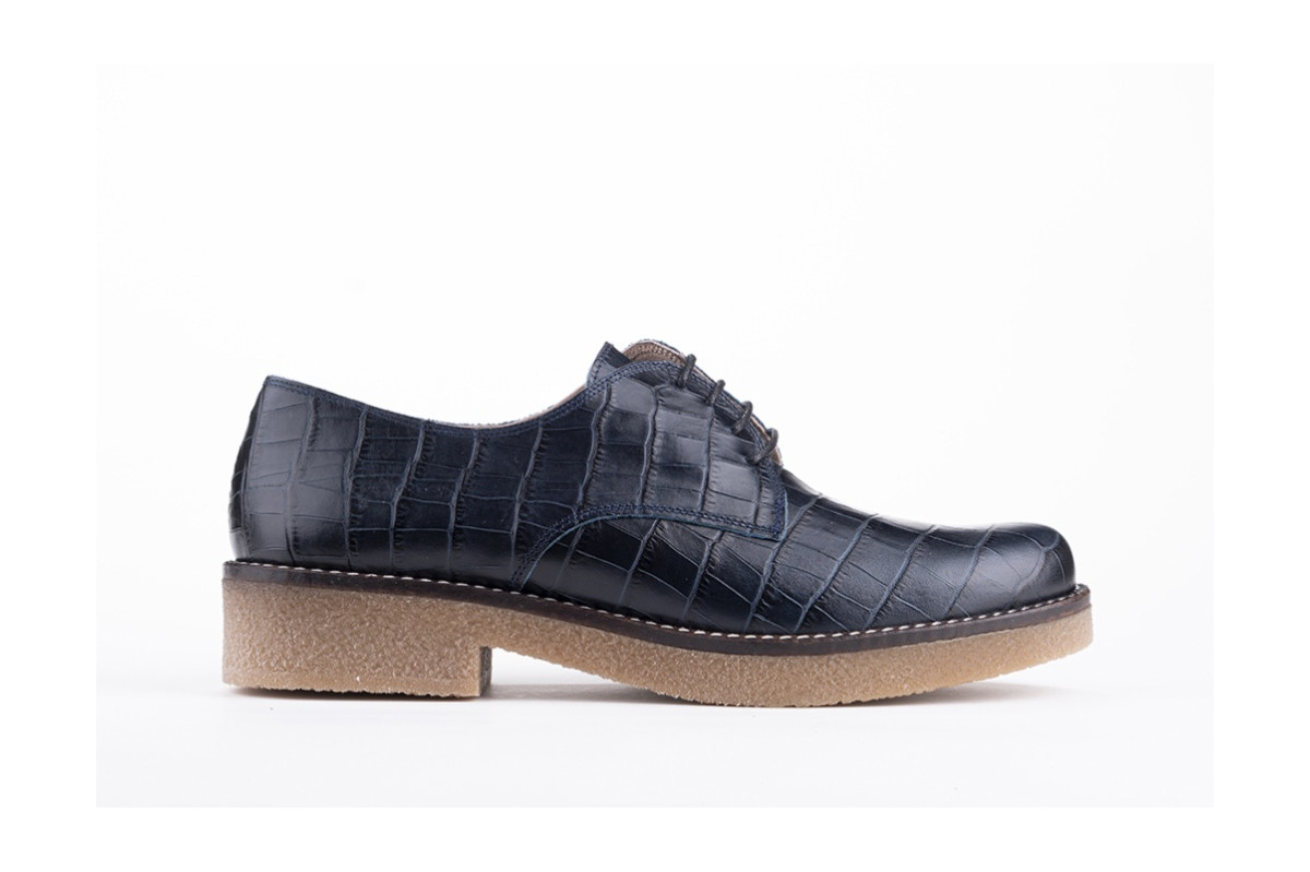 Derbies en cuir effet peau de reptile - Bleu - Lince