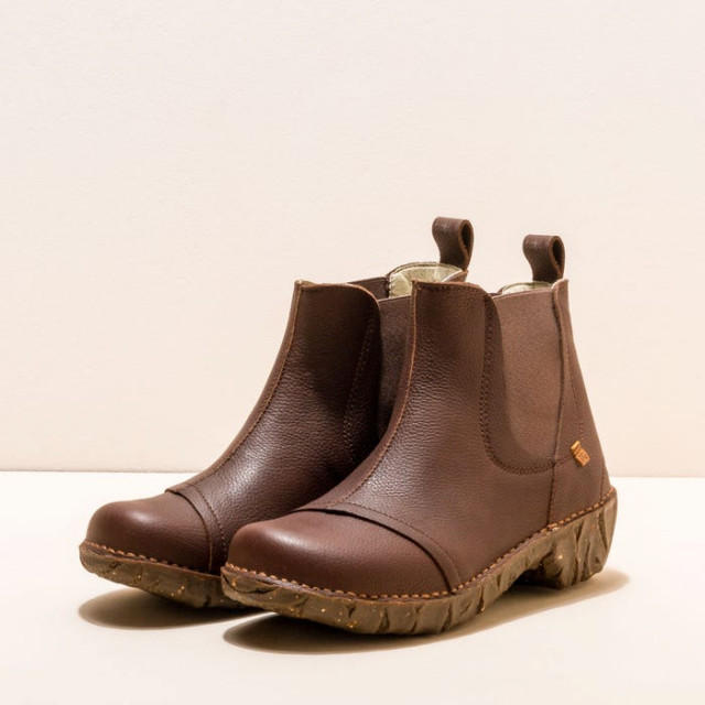 Bottines chelsea à talon en cuir grain naturel - Marron - El naturalista