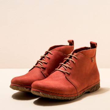 Bottines à lacets en cuir brossé - Rouge - El naturalista