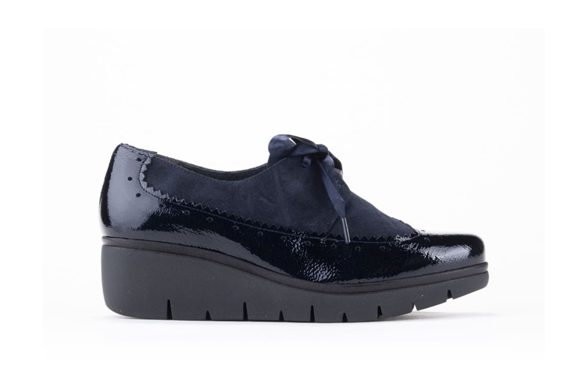 Chaussures compensées à lacets en cuir verni et daim - Bleu - Lince