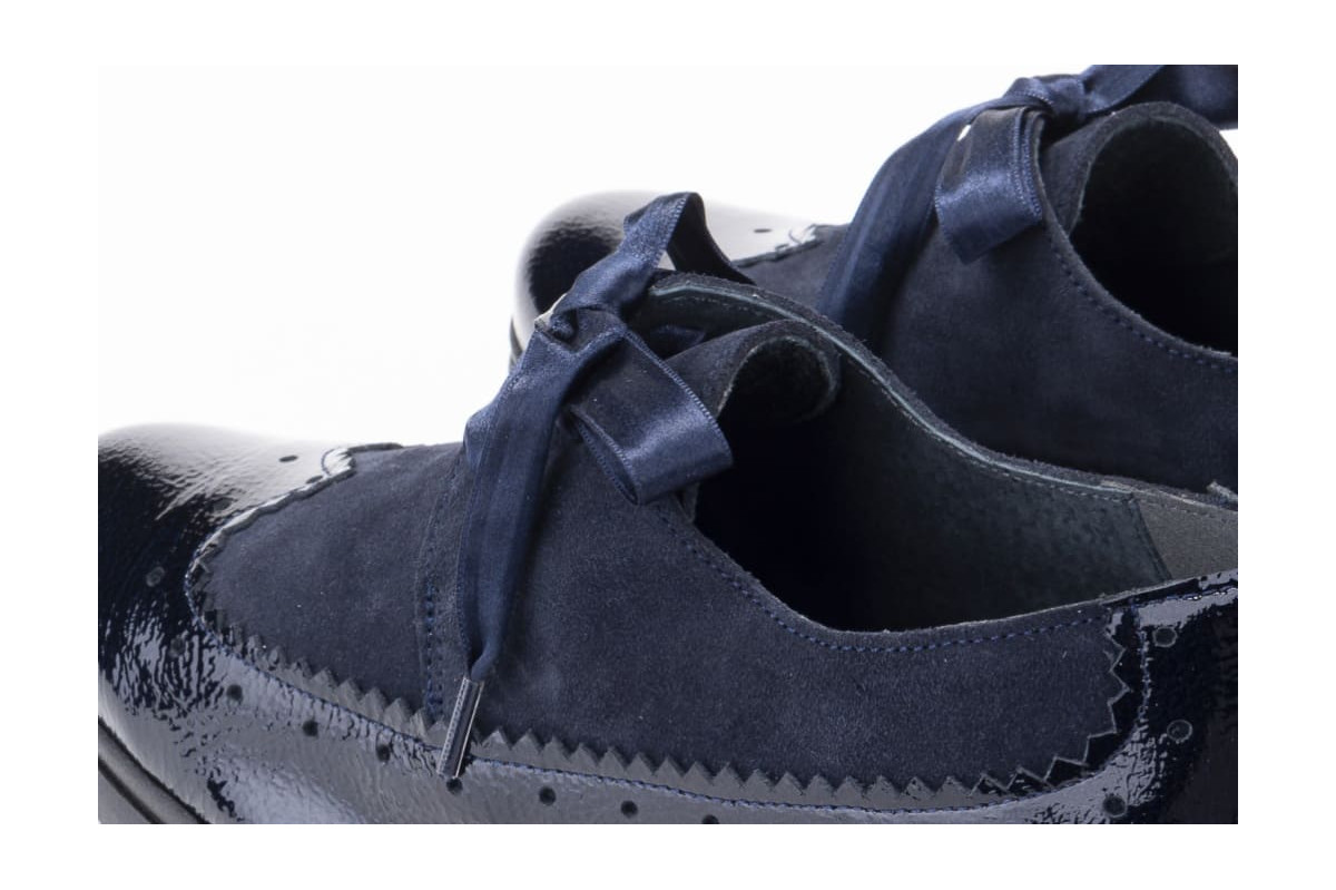 Chaussures compensées à lacets en cuir verni et daim - Bleu - Lince