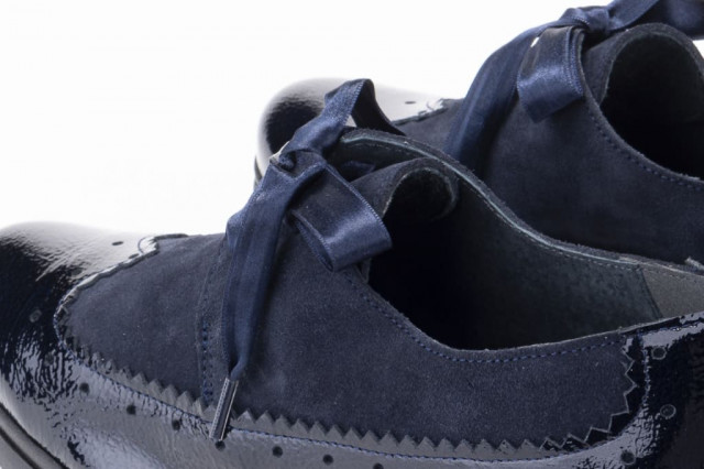 Chaussures compensées à lacets en cuir verni et daim - Bleu - Lince
