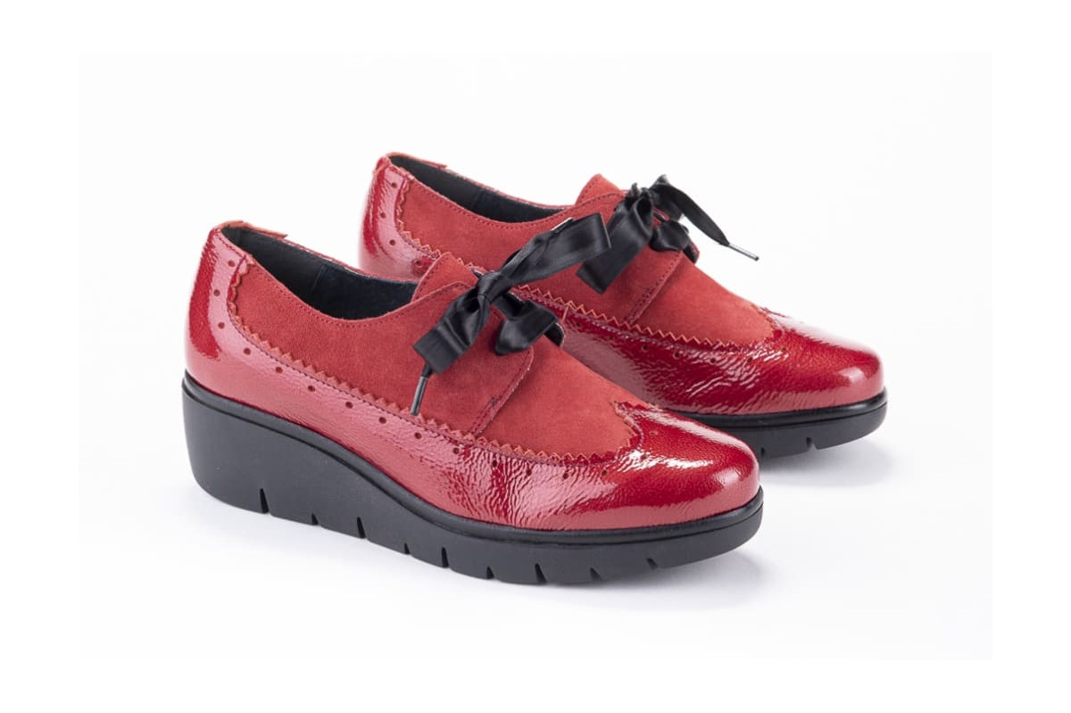 Chaussures compensées à lacets en cuir verni et daim - Lince