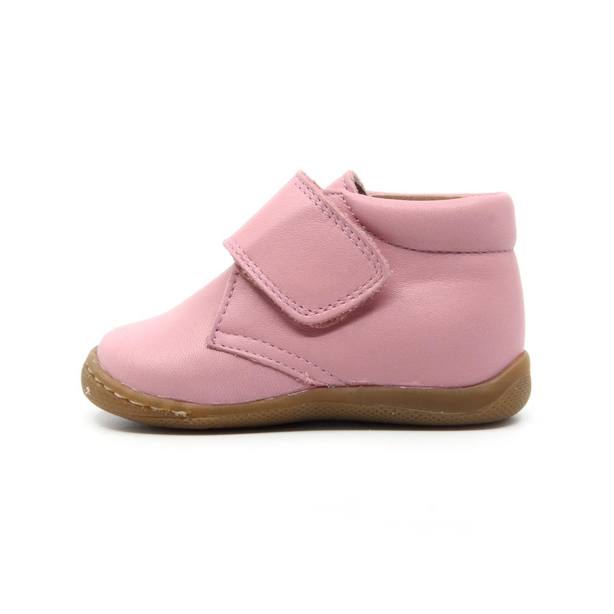 Chaussures enfant à scratch en cuir lisse - Rose - elorell