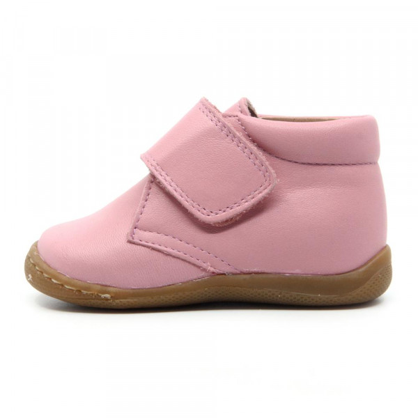 Chaussures enfant à scratch en cuir lisse - Rose - elorell