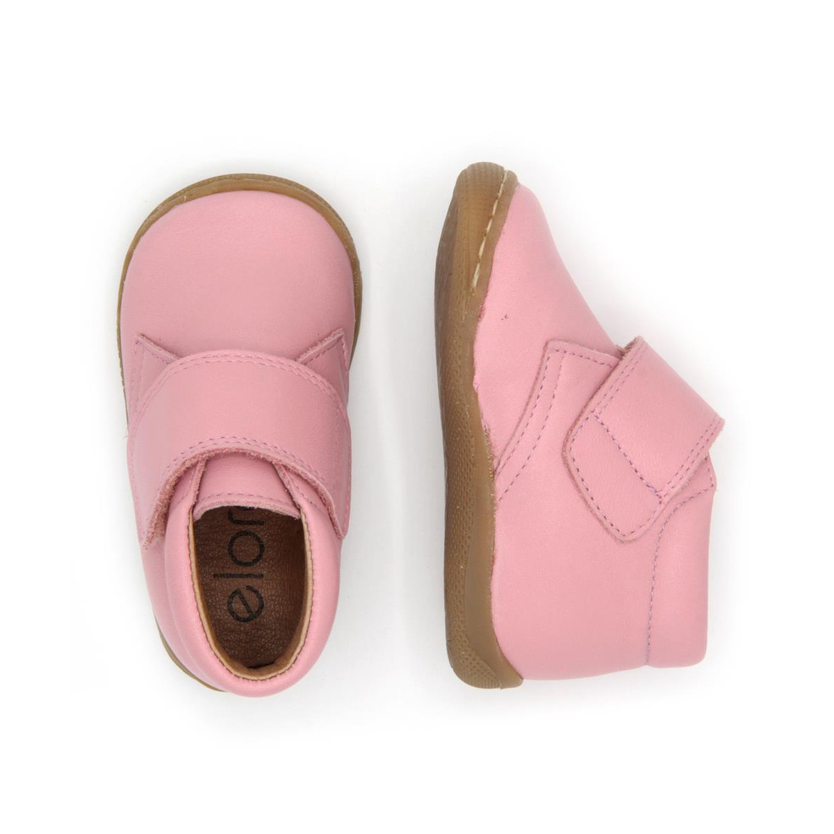 Chaussures enfant à scratch en cuir lisse - Rose - elorell