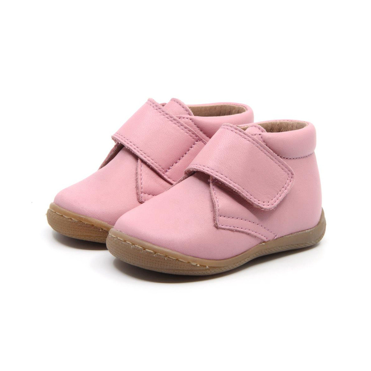 Chaussures enfant à scratch en cuir lisse - Rose - elorell