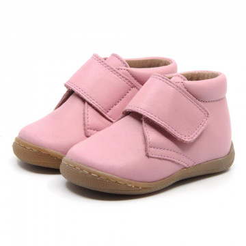 Chaussures enfant à scratch en cuir lisse - Rose - elorell