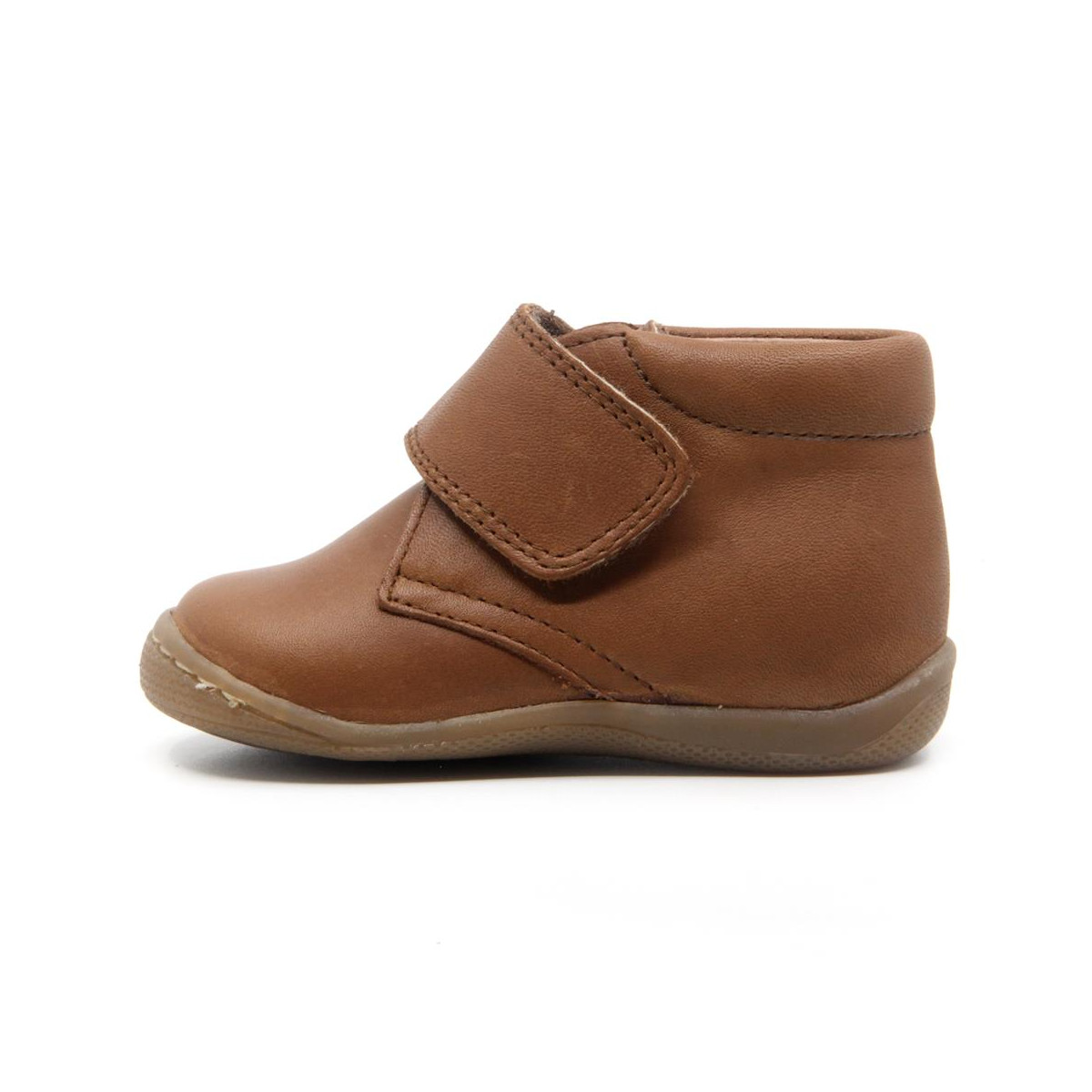 Chaussures enfant à scratch en cuir lisse - Marron - elorell