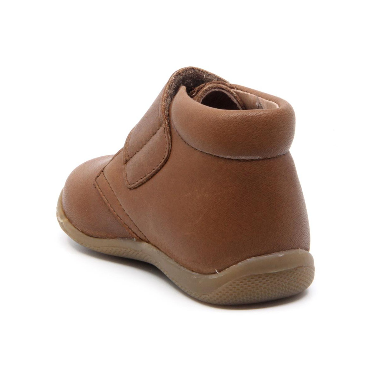 Chaussures enfant à scratch en cuir lisse - Marron - elorell