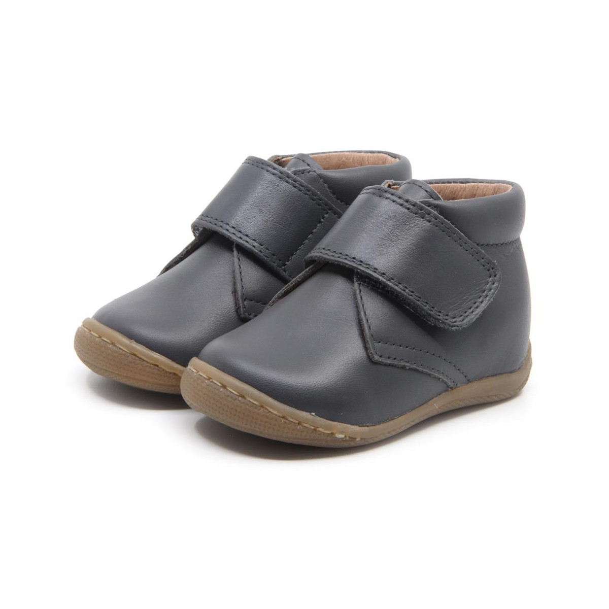 Chaussures enfant à scratch en cuir lisse - Gris - elorell