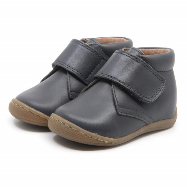 Chaussures enfant à scratch en cuir lisse - Gris - elorell