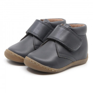 Chaussures enfant à scratch en cuir lisse - Gris - elorell