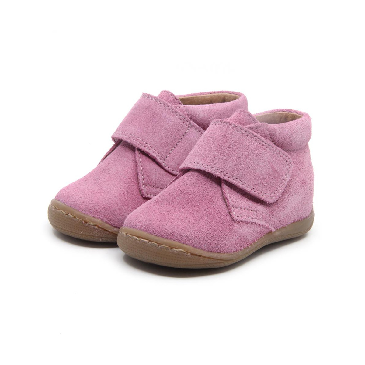 Chaussures enfant à scratch en daim - Rose - elorell