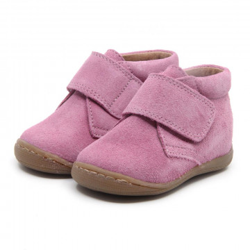 Chaussures enfant à scratch en daim - Rose - elorell