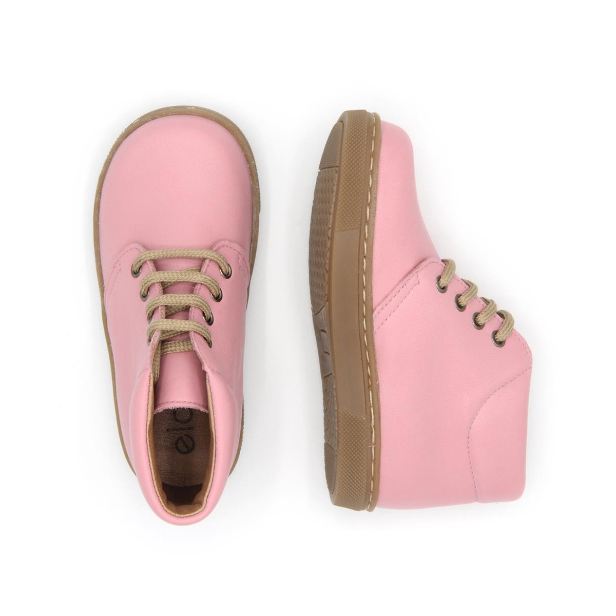 Chaussures enfant à lacets en cuir lisse - Rose - elorell