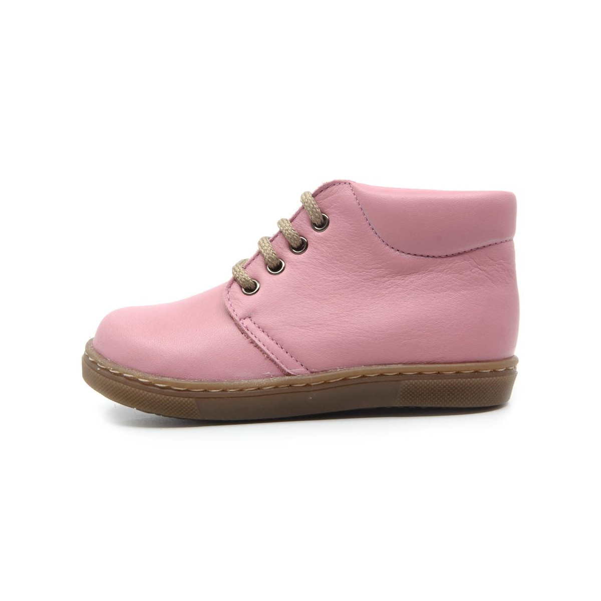 Chaussures enfant à lacets en cuir lisse - Rose - elorell