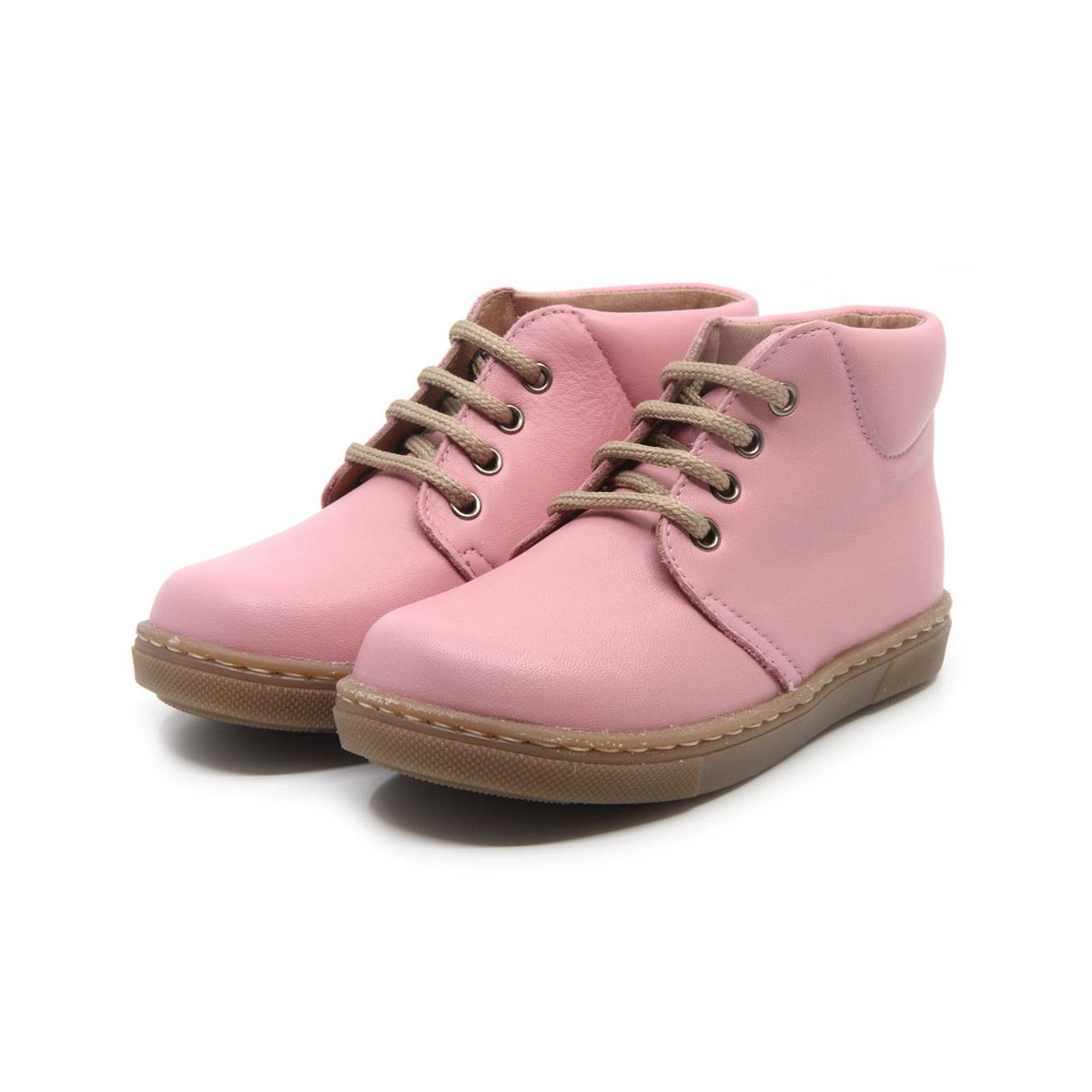 Chaussures enfant à lacets en cuir lisse - Rose - elorell