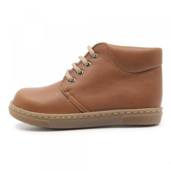 Chaussures enfant à lacets en cuir lisse - Marron - elorell