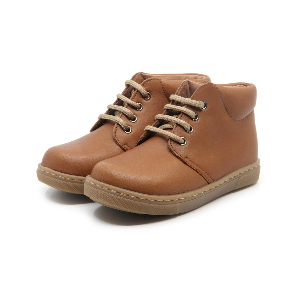 Chaussures enfant à lacets en cuir lisse - Marron - elorell