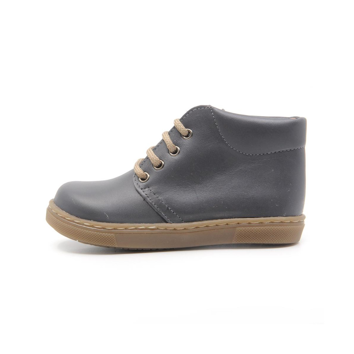 Chaussures enfant à lacets en cuir lisse - Gris - elorell