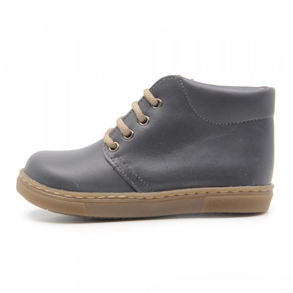 Chaussures enfant à lacets en cuir lisse - Gris - elorell