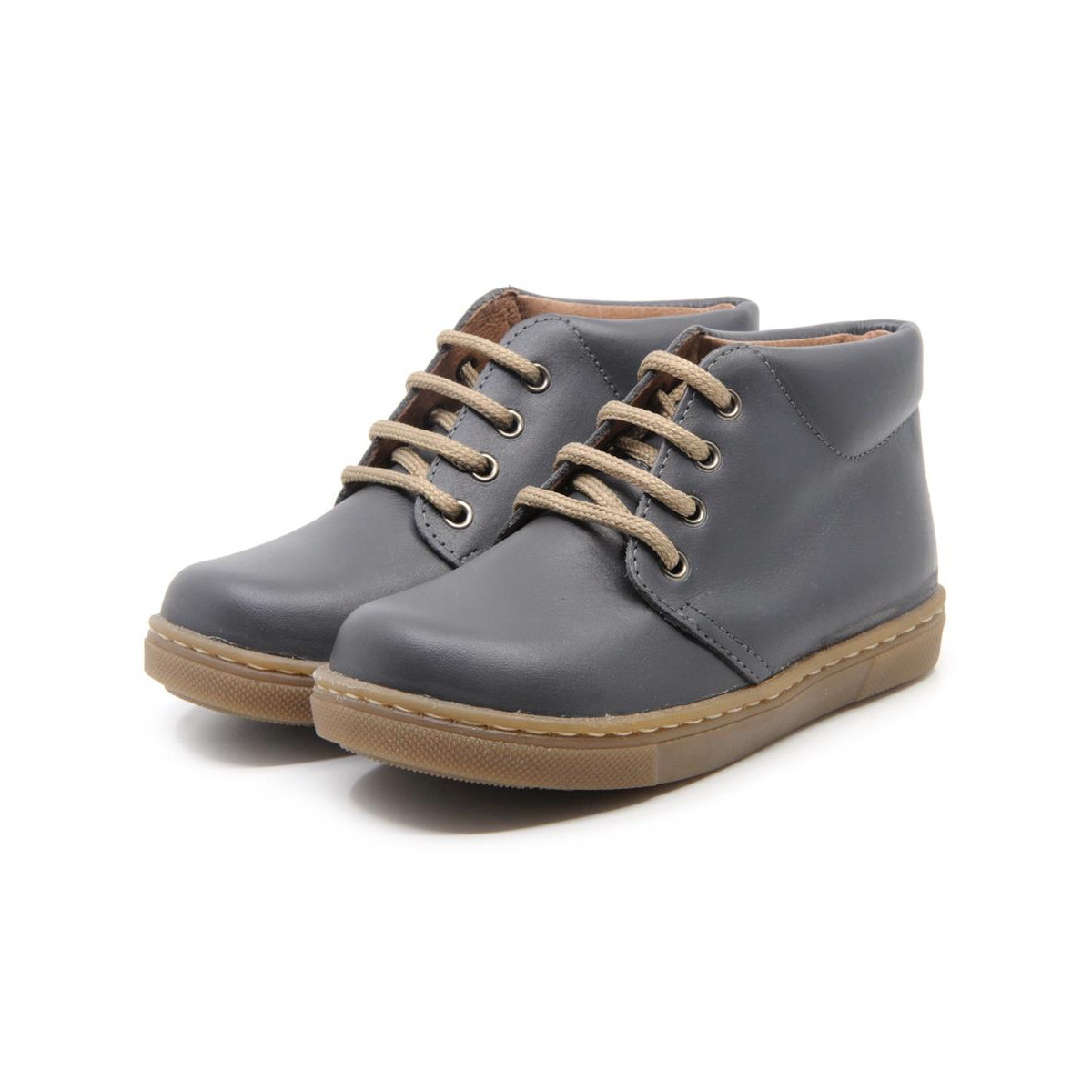 Chaussures enfant à lacets en cuir lisse - Gris - elorell