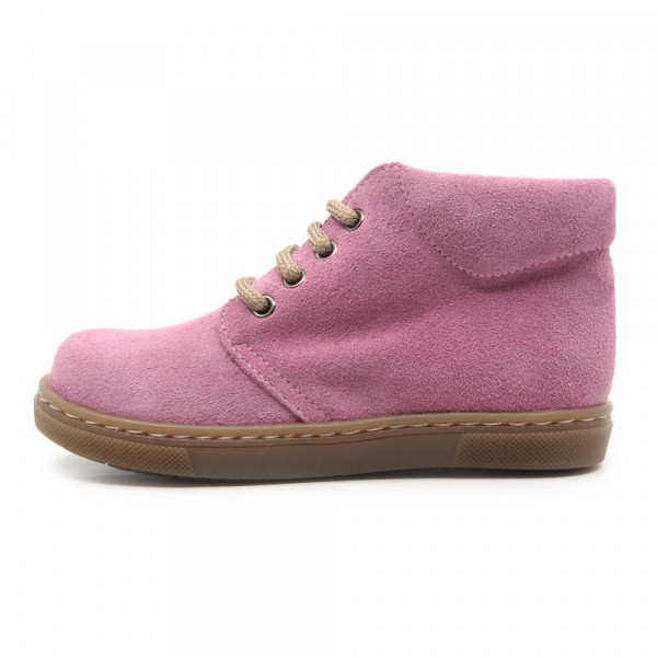 Chaussures enfant à lacets en daim - Rose - elorell