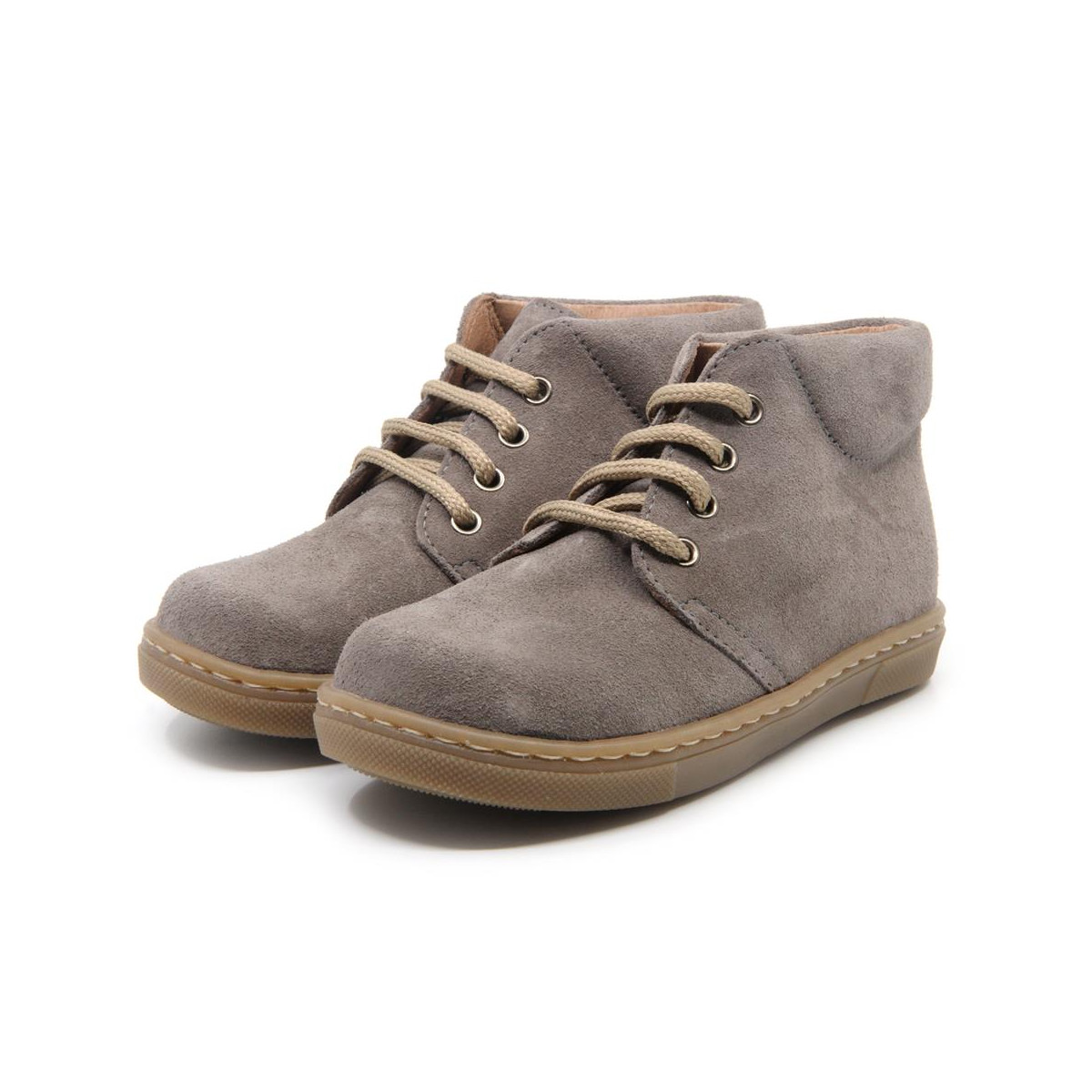 Chaussures enfant à lacets en daim - Gris - elorell