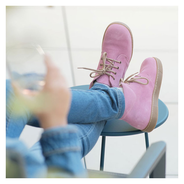 Chaussures enfant à lacets en daim - Rose - elorell