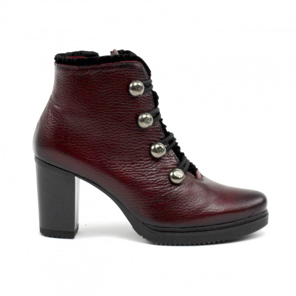 Bottines à talon en cuir grainé - Bordeaux - Jose Saenz