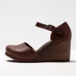 Babies compensées en cuir à talon en bois - art