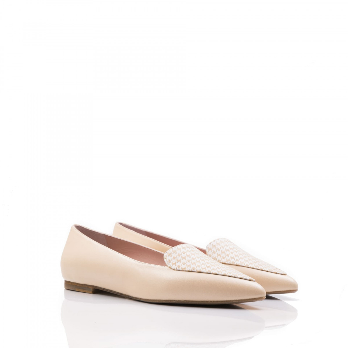 Mocassins en cuir à imprimés pieds de poule - Beige - Xseni Greye